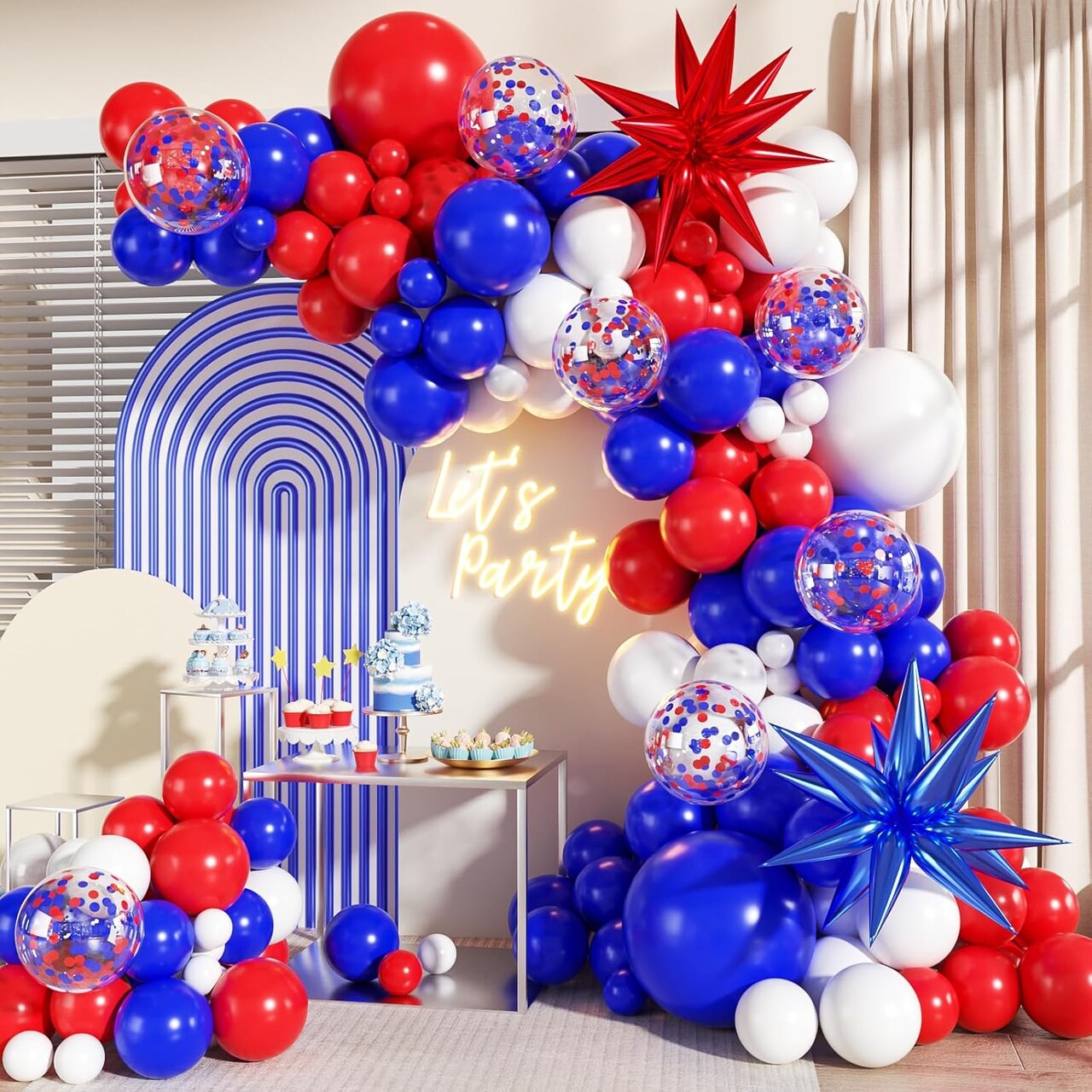 140-Piece Red, White & Blue Balloon Garland Arch Kit – Patriotic 4th of July, Memorial Day, Graduation & Birthday Party Decorations